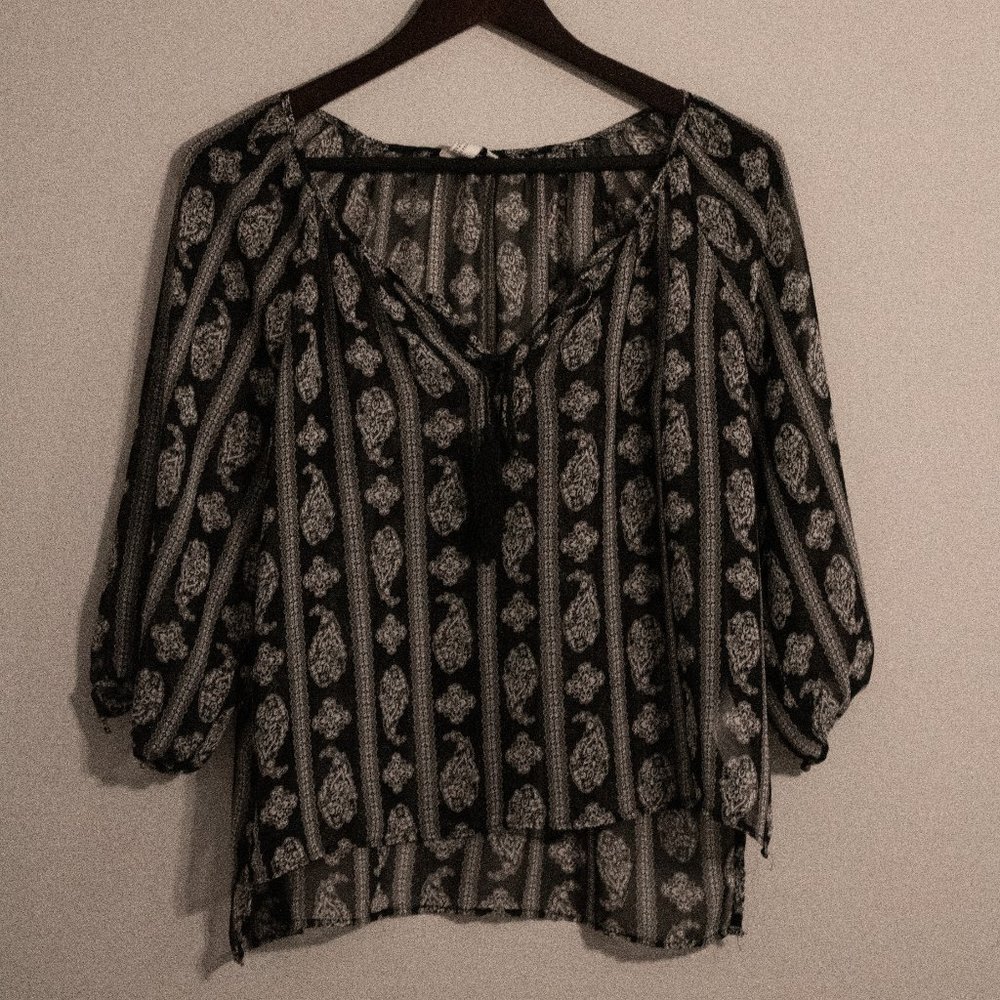 Sheer Boho Blouse with Tie Front NWT